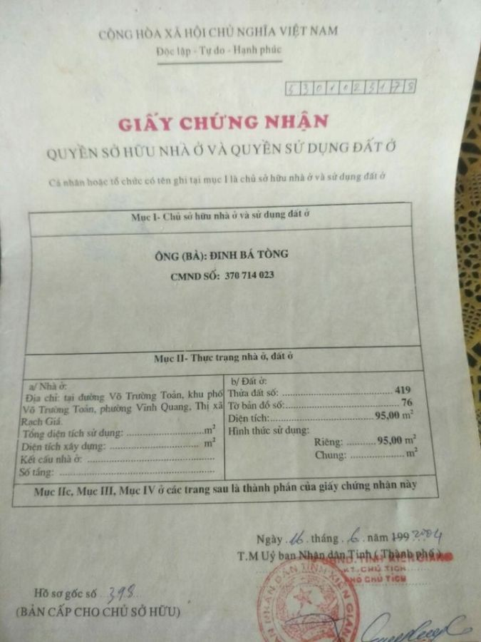 Nền đường Trần Mai Ninh - Phường Vĩnh Quang, Rạch Giá, 0944498849
