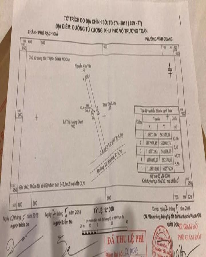 Đất vườn Mặt tiền Tú Xương, Vĩnh quang, Tp Rạch Giá, Kiên Giang, 0946232883