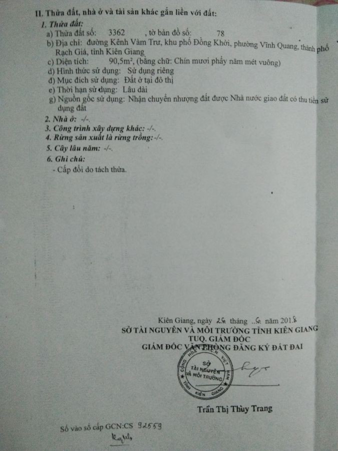 Bán đất thổ cư đường Kênh Vàm Trư, phường Vĩnh Quang, Rạch Giá