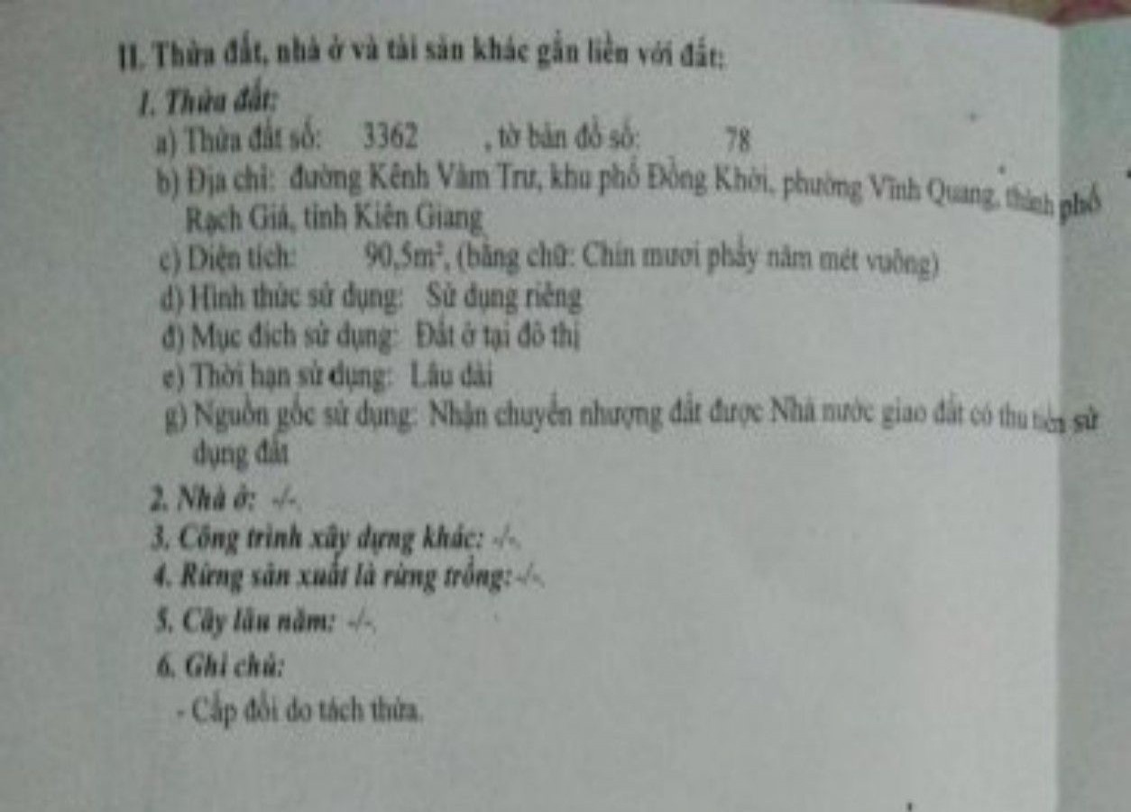 Đất nền thổ cư, kênh Vàm Trư, phường Vĩnh Quang, Rạch Giá, Kiên Giang, 0907657207