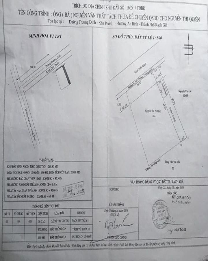 Cần bán nền mặt tiền Trần Hữu Độ, Phường An Bình, Rạch Giá, Kiên Giang, 0939599581