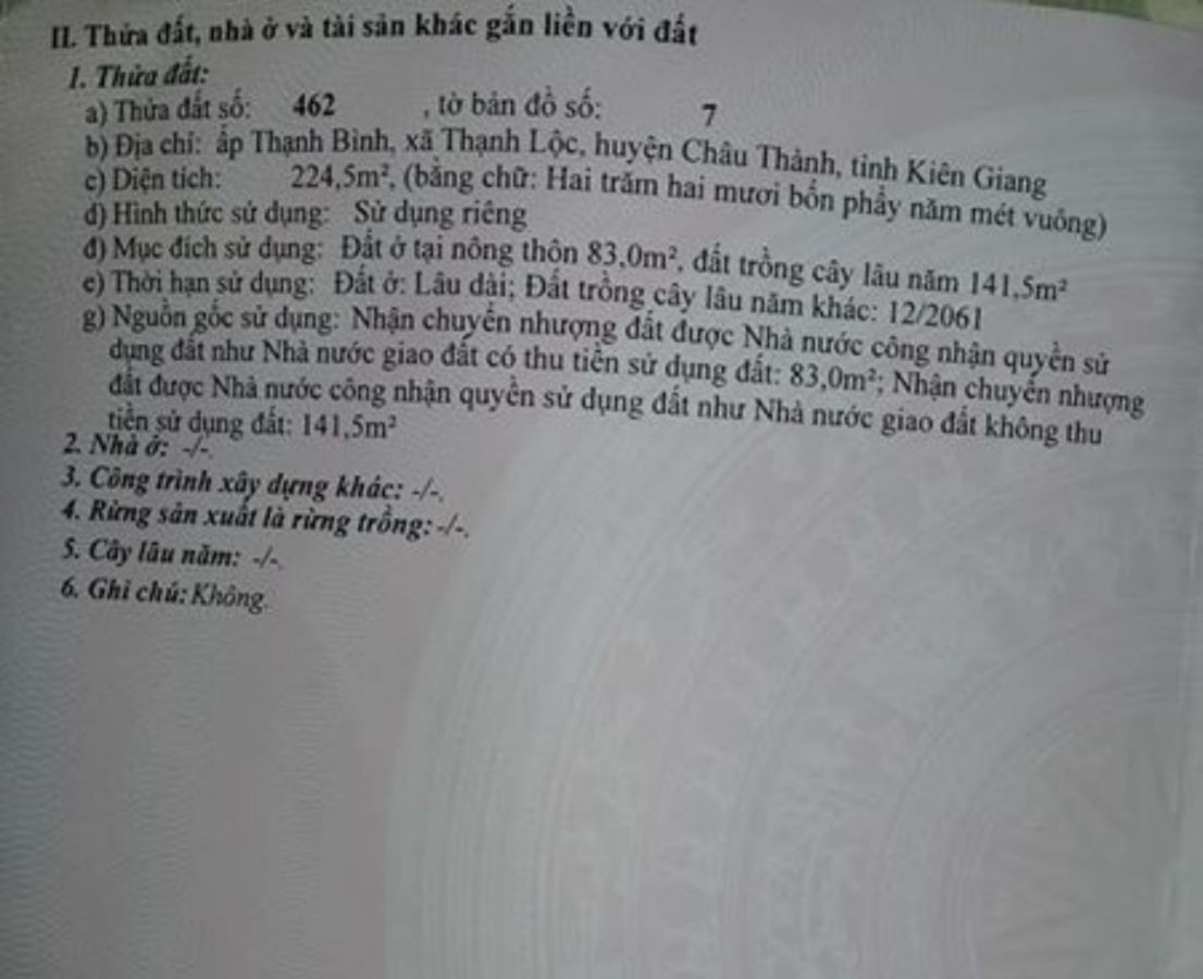 Bán đất Thạnh Bình, Thạnh Lộc, Châu Thành, Kiên Giang, 0944228277