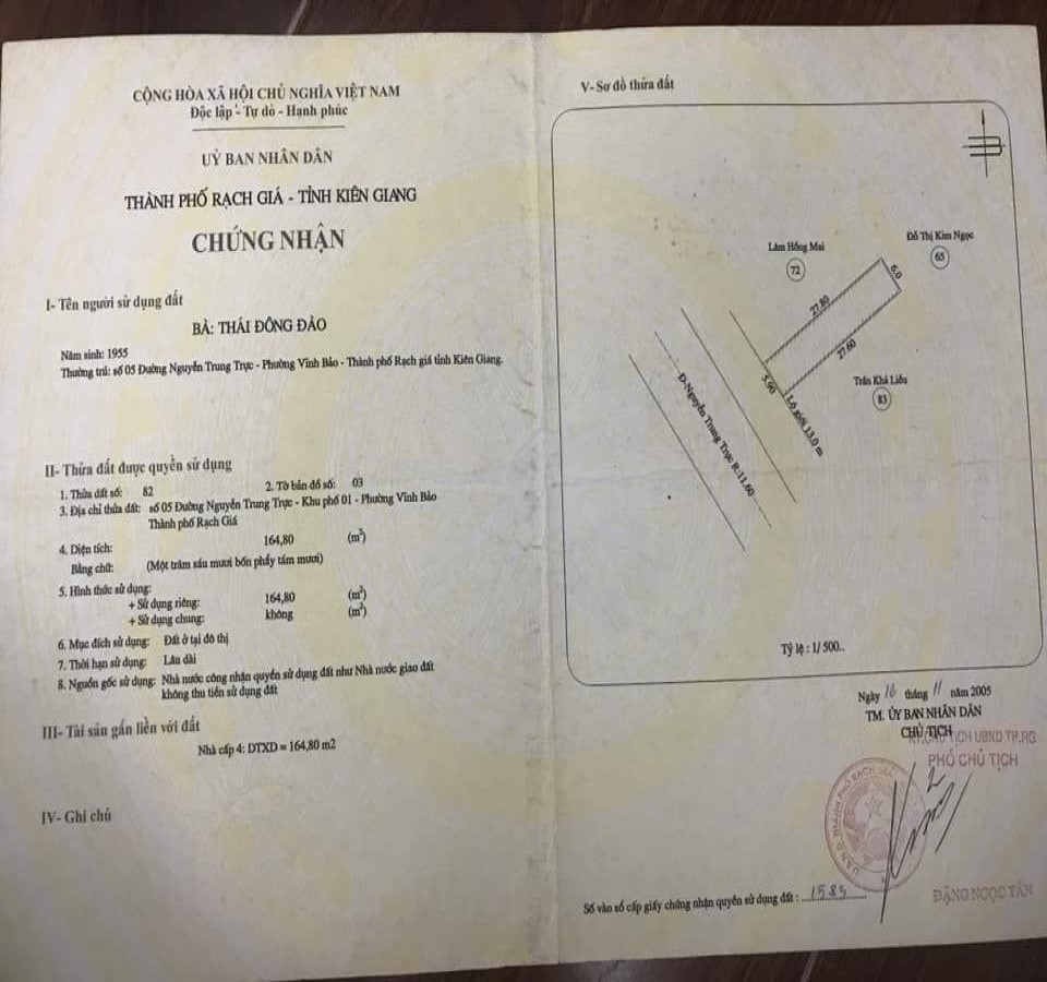 Cần bán căn nhà số 05 Đường Nguyễn Trung Trực, Rạch Giá, 0917033333.