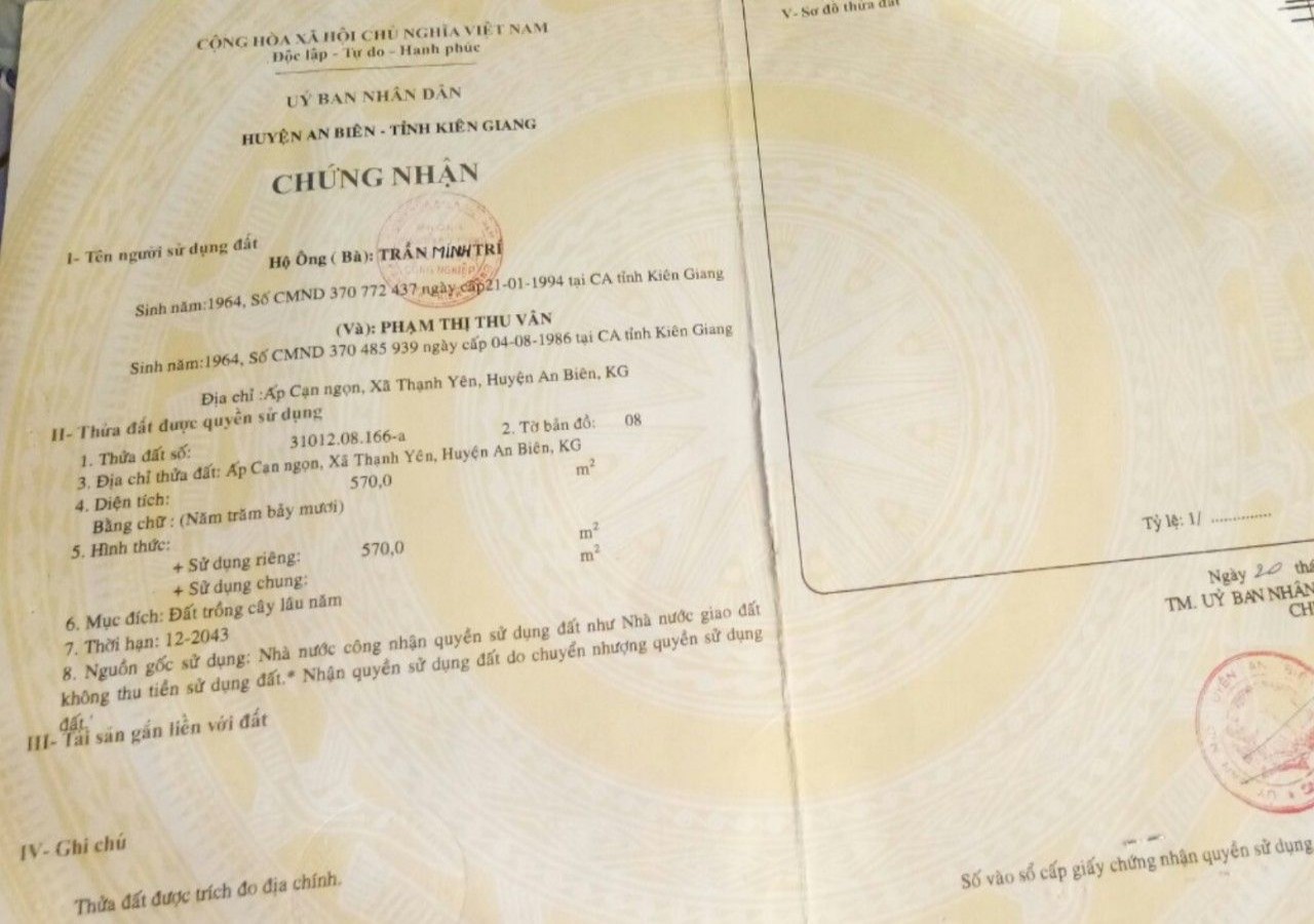 Bán nhà đất, ấp Cạn Ngọn, Thạnh Yên, U Minh Thượng, Kiên Giang, 0583811535