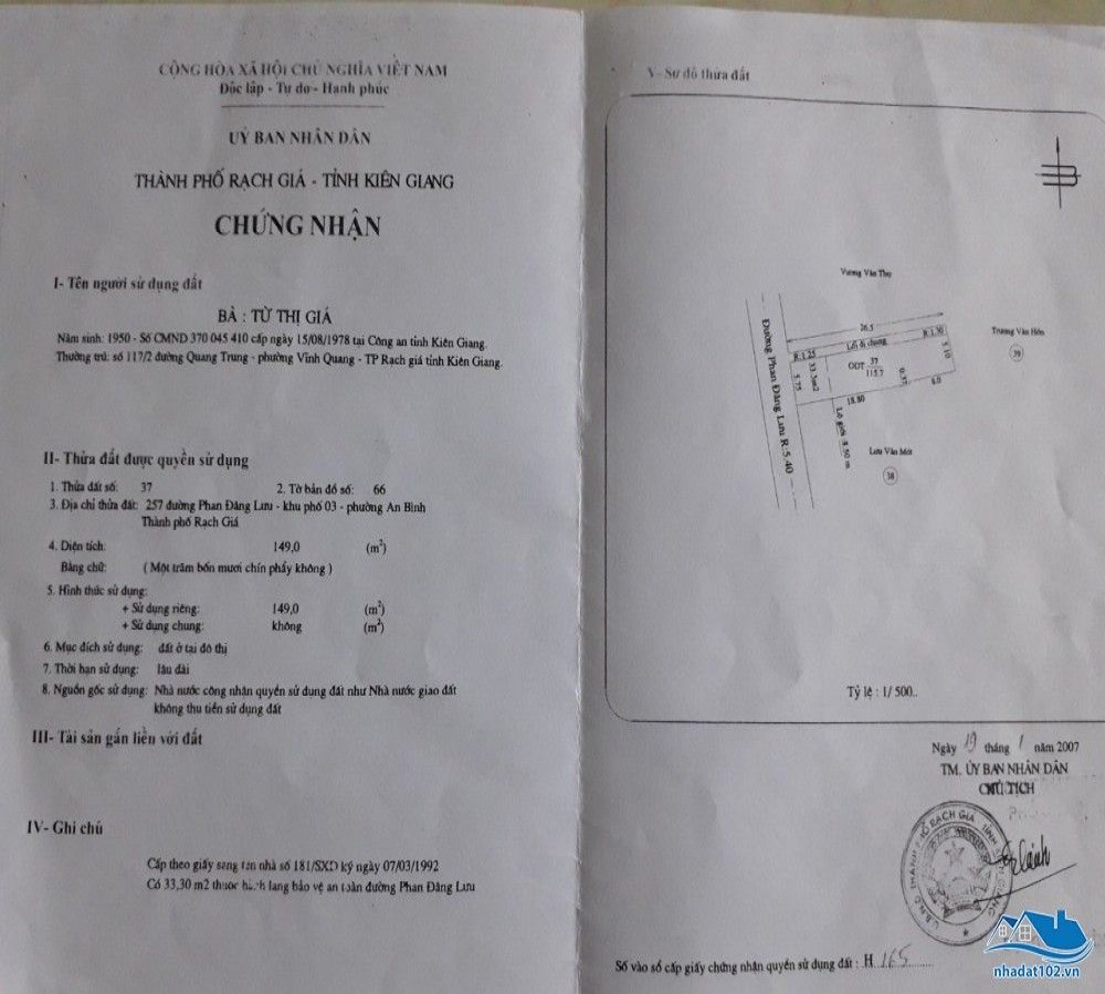 Bán đất mặt tiền Phan Đăng Lưu, phường An Bình, TP Rạch giá, tỉnh Kiên Giang, 0944777325