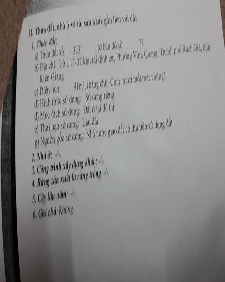 Bán Đất L17 căn 6, Khu Vàm Trư, Vĩnh Quang, Rạch Giá, Kiên Giang, 0907549498