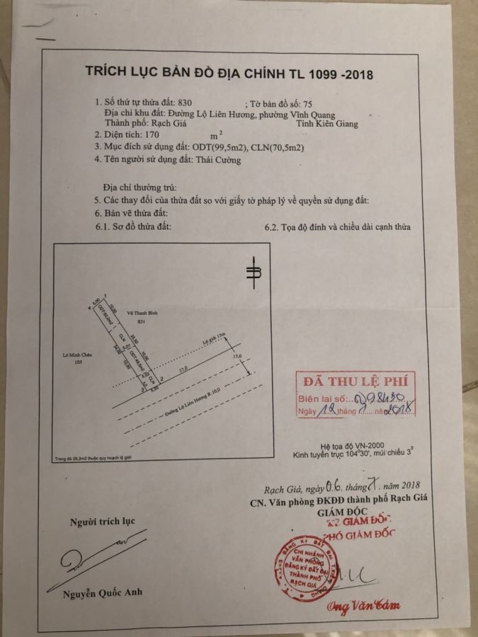 Đất nền mặt tiền Lộ Liên Hương, Vĩnh Quang, Rạch Giá, Kiên Giang, 0818691269