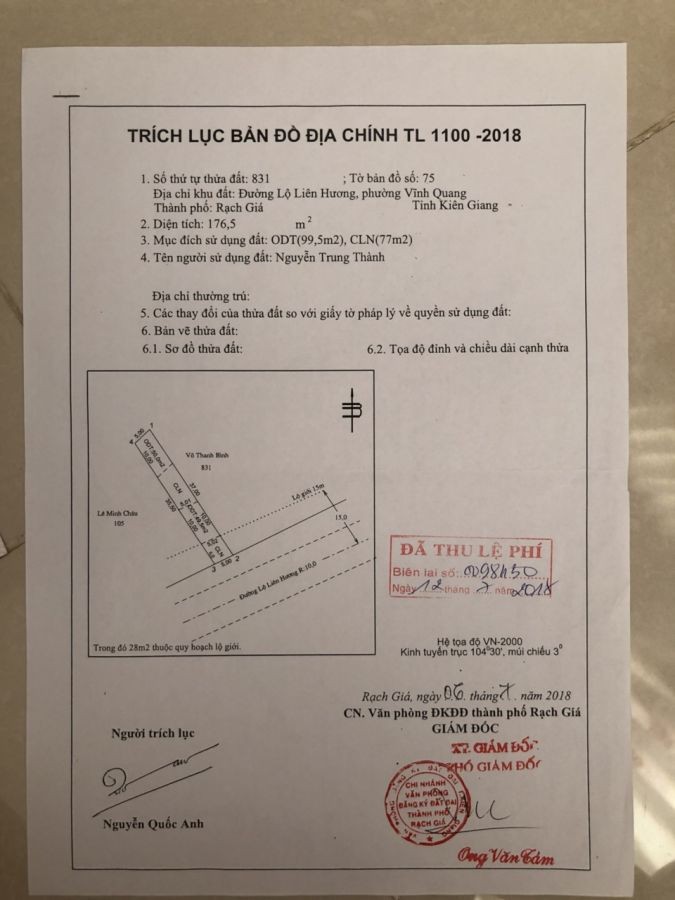 Đất Lộ Liên Hương, Vĩnh Quang, Rạch giá, Kiên Giang, 0818691269