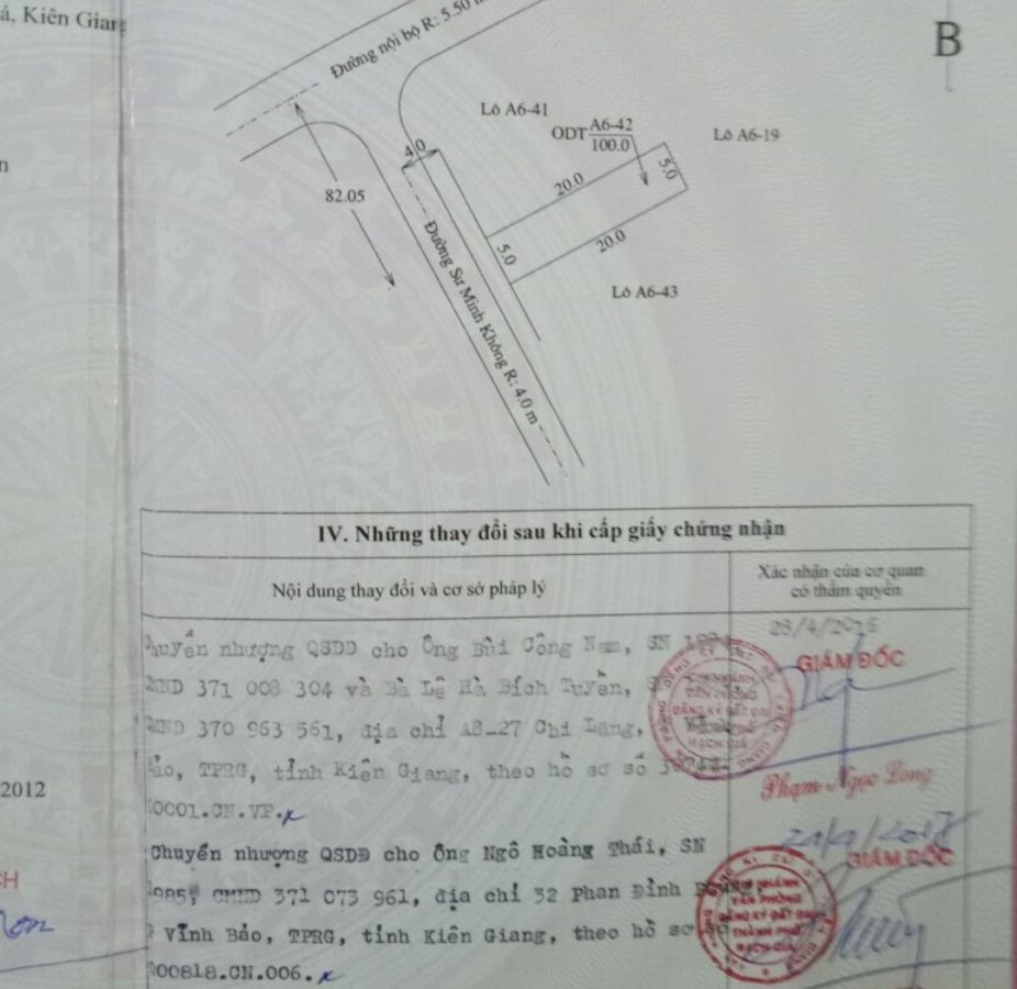 Cần bán lô đất, 5*20, Sư Minh Không, Vĩnh Bảo, Rạch Giá, Kiên Giang, 0945635735