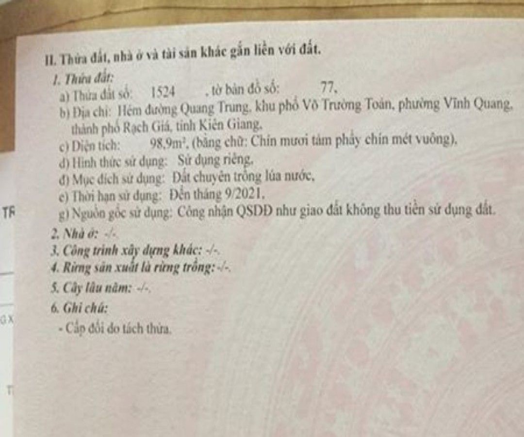 Đất Quang Trung, Vĩnh Quang, Rạch Giá, Kiên Giang, 0888457199