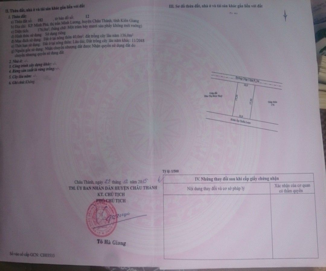 Bán 2 nền Khu phố Minh Phú, Thị trấn Minh lương, Châu Thành, Kiên Giang, 0914804499