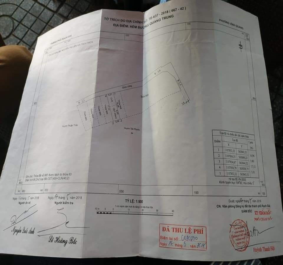 Bán đất hẻm 75 Quang Trung, Vĩnh Quang, Rạch Giá, Kiên Giang, 0942894483