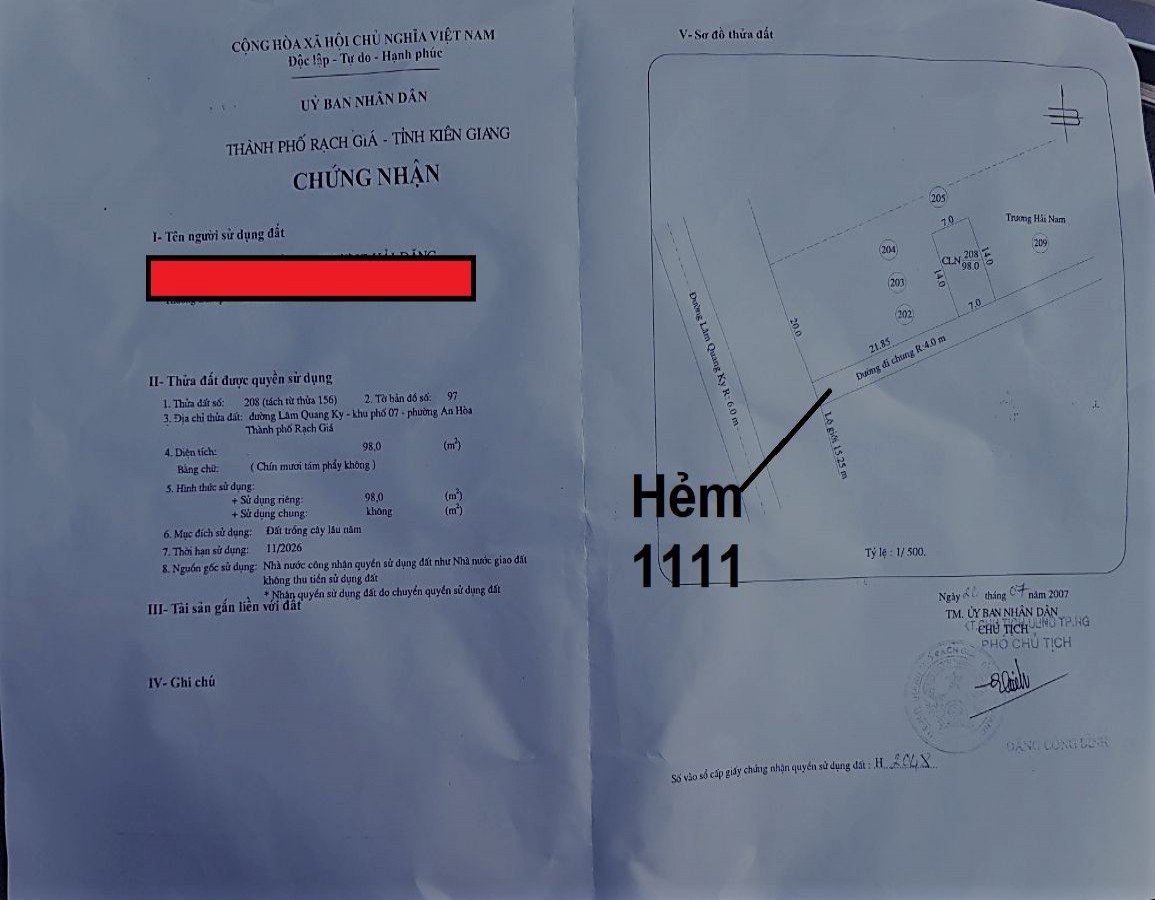 Bán nhà cấp 4, 98m2 (7mx14m), hẻm 1111 Lâm Quang Ky, An Hoà