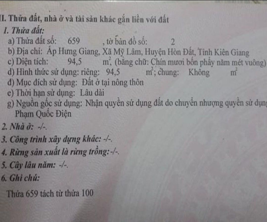Cần tiền bán gấp đất Hưng Giang, Mỹ Lâm, Hòn Đất, Kiên Giang, 0947232900