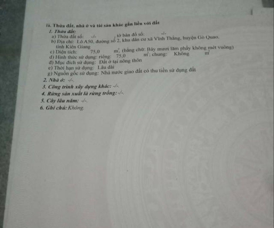 Đất ngay chợ Vĩnh Thắng, Gò Quao, Kiên Giang, 0834599322
