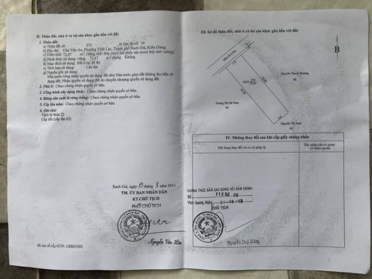 Bán nhà 134/13 Chu Văn An, Vĩnh Lạc, Rạch Giá, Kiên Giang, 0982393536 