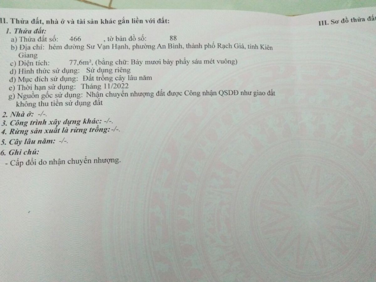 Bán đất vườn giá rẻ hẻm Sư Vạn Hạnh, p.An Bình, Tp.Rạch Giá, 0907657207