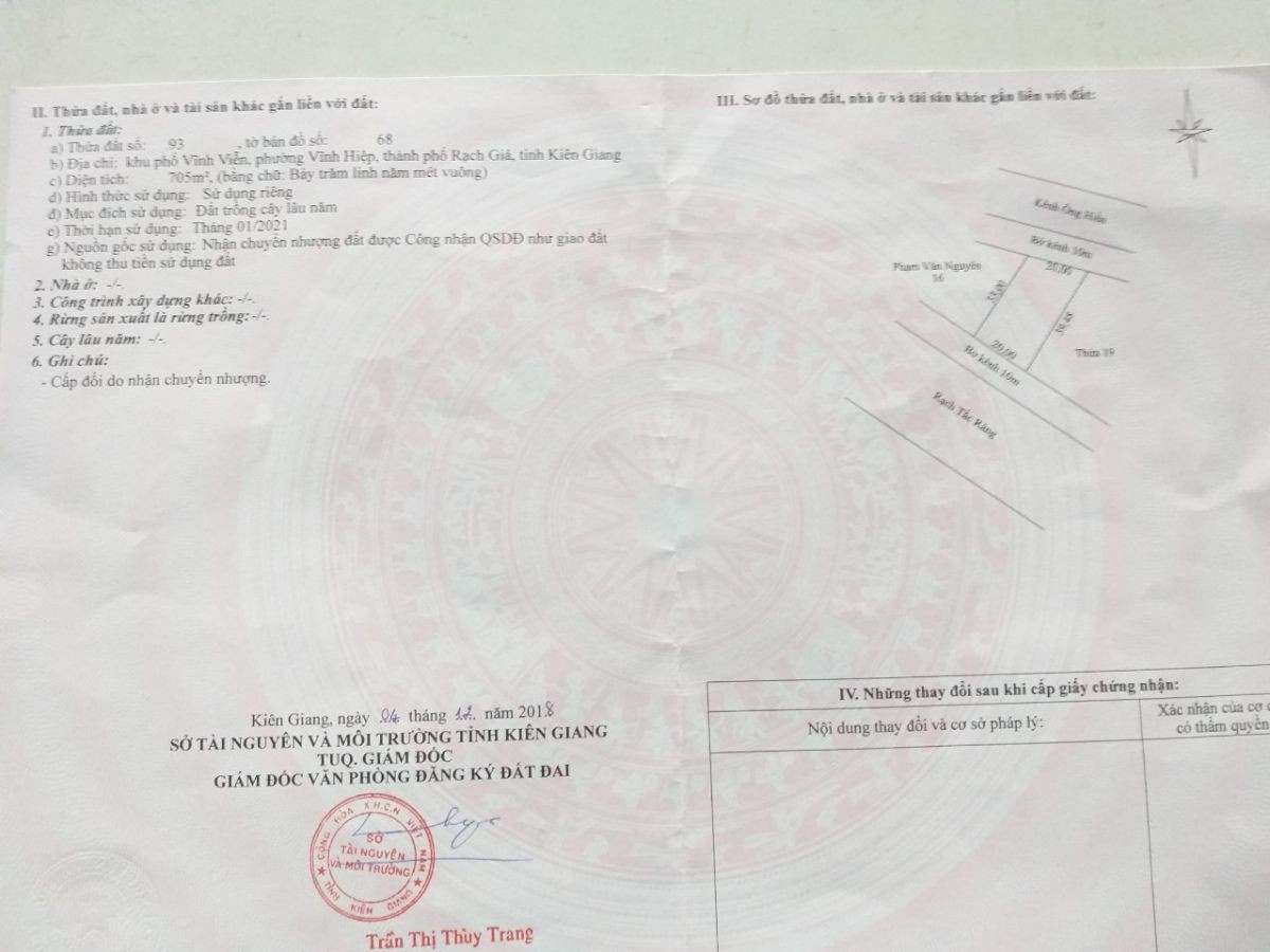 BÁN ĐẤT KHU PHỐ VĨNH VIỄN, VĨNH HIỆP, RẠCH GIÁ, KIÊN GIANG, 705m2, 2.3 TỶ.    (MSNV 02)
