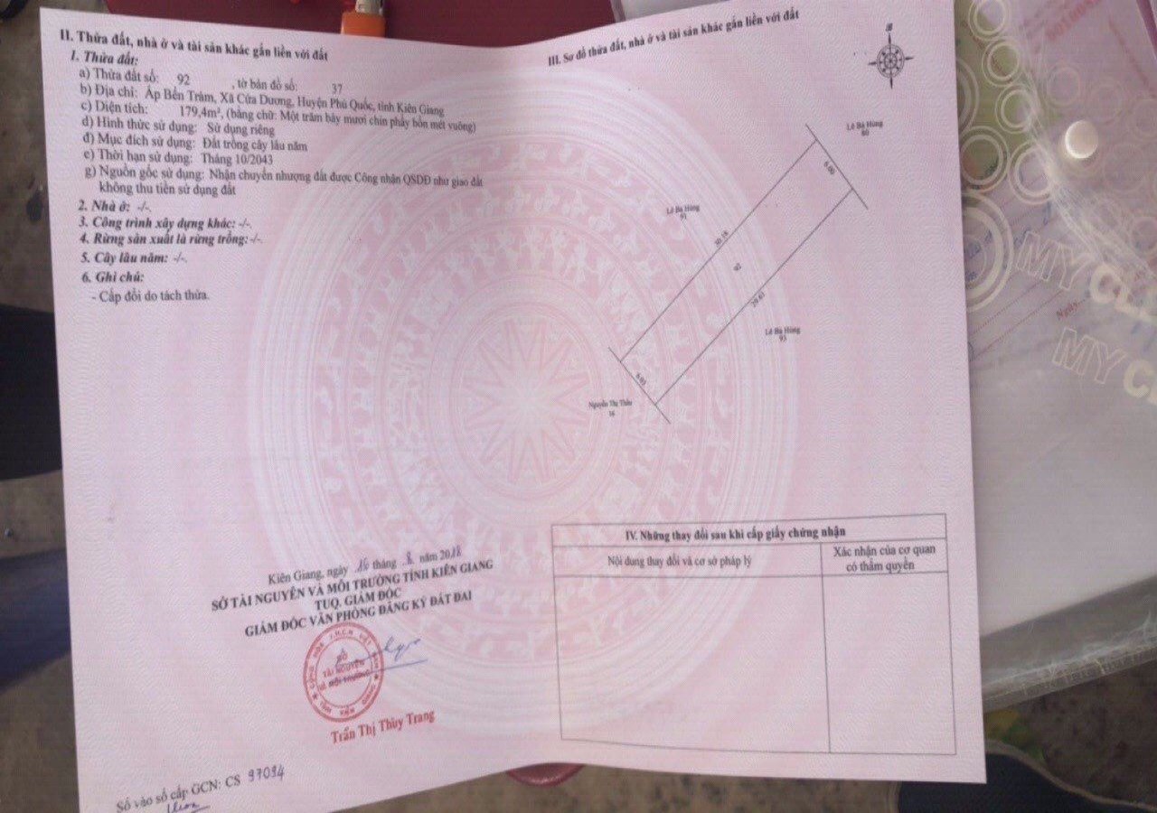 BÁN NỀN PHÂN LÔ BÃI TRÀM, CỬA DƯƠNG, PHÚ QUỐC, KIÊN GIANG, 1 TỶ xxx / NÊN (MSNV 03)