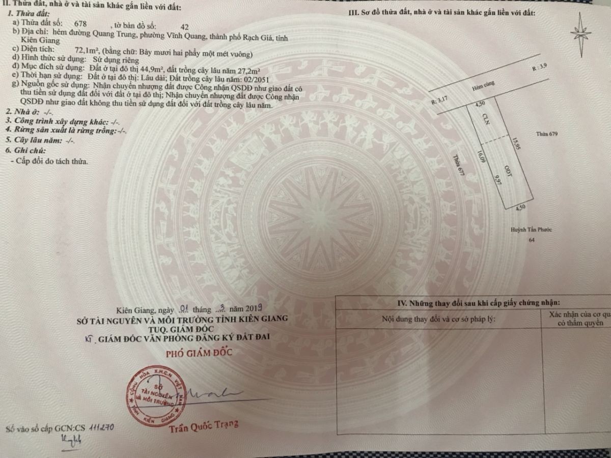 Bán đất nền hẻm 75 Quang Trung, phường Vĩnh Quang, TP. Rạch Giá