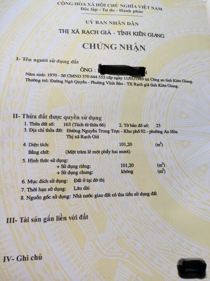 Đất thổ cư hẻm lớn (7m) đường Nguyễn Trung Trực- An Hòa