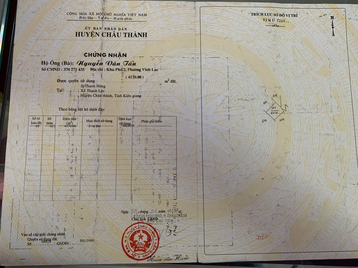 Cần bán 10 công ruộng Ấp Thạnh Hưng, Xã Thạnh Lộc, Châu Thành, Kiên Giang