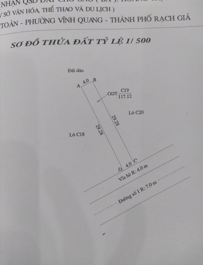 Bán đất KDC Sở Văn Hóa P.Vĩnh Quang Rạch Giá 260 triệu