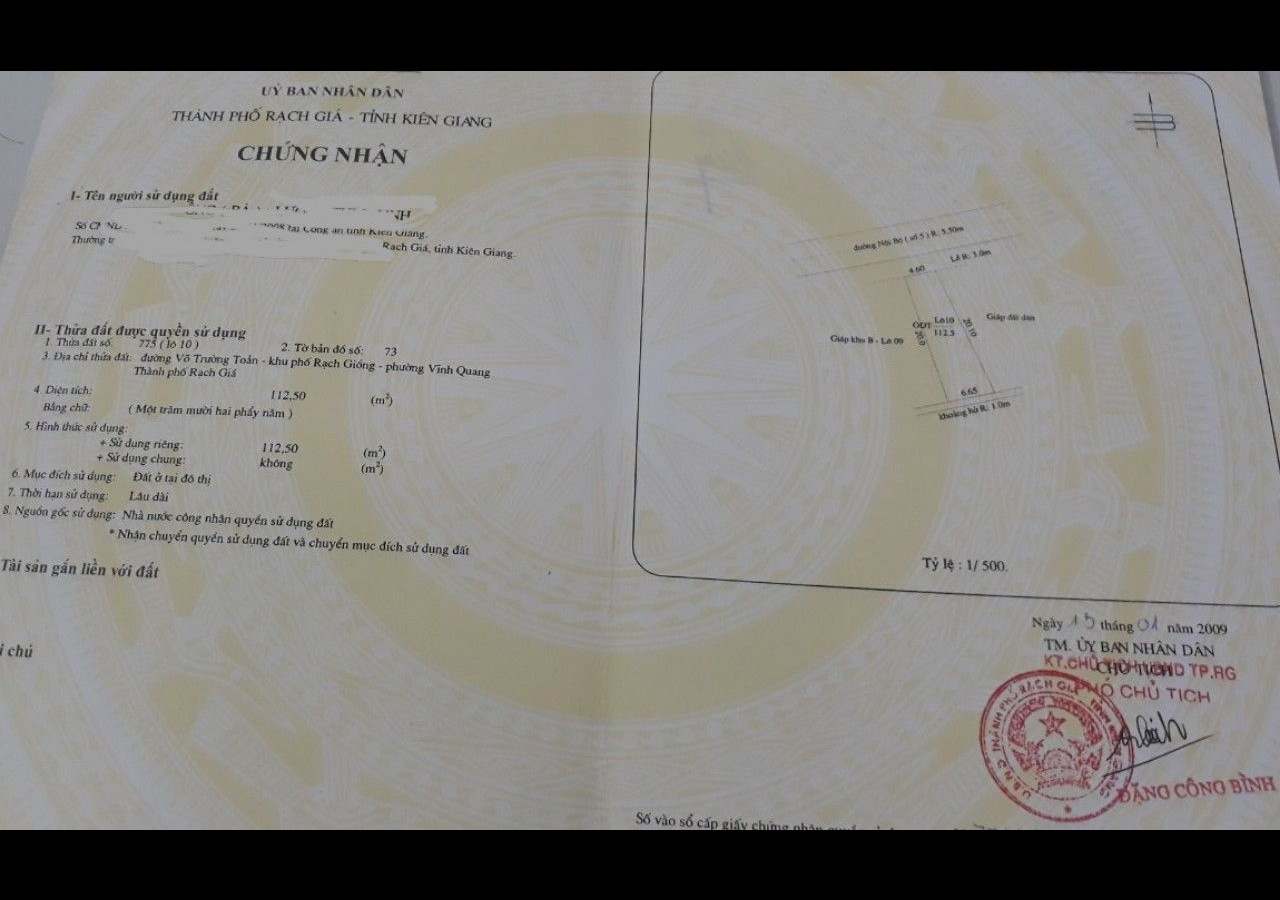 Bán đất Khu GV Hùng Vương P.Vĩnh Quang Rạch Giá 460 Triệu