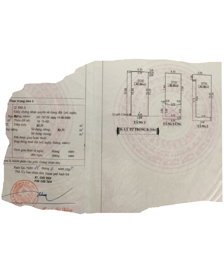 Bán nhà mặt tiền đường Lý Tự Trọng, Vĩnh Thanh Vân, Rạch Giá, Kiên Giang- 2 Sổ hồng tổng DT 75m2