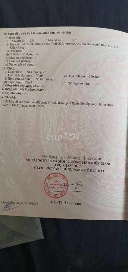 BÁN NHÀ MẶT TIỀN ĐƯỜNG PHAN THÁI QUÝ, AN HOÀ RG KG 
