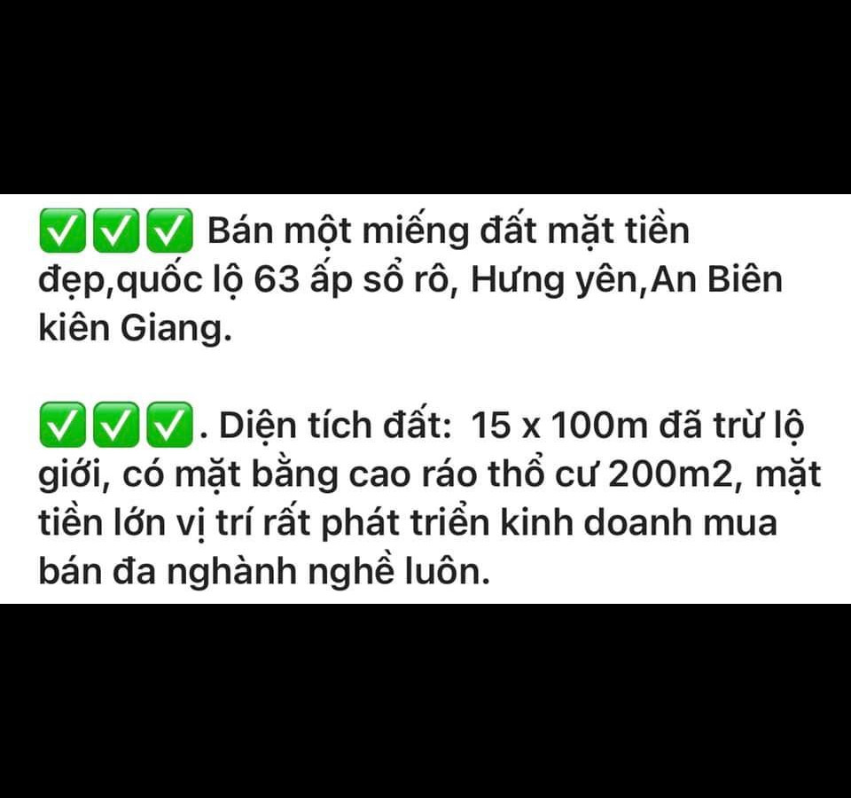 BÁN ĐẤT QUỐC LỘ 63, TUYẾN TRÁNH XẺO RÔ HUYỆN AN BIÊN (ĐƯỜNG CHÍNH ĐI RẠCH GIÁ)