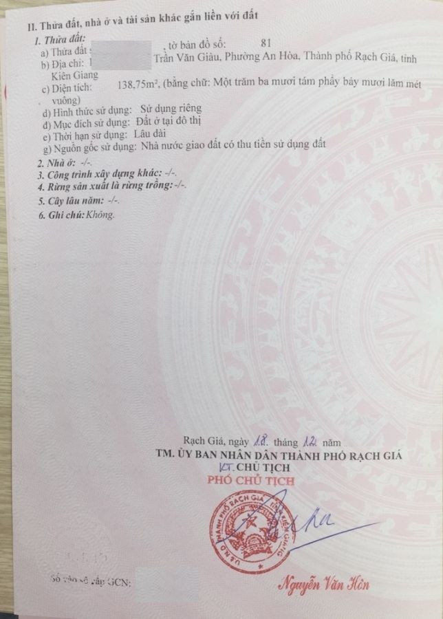 Bán đất mặt tiền Trần Văn Giàu, An Hòa, Rạch Giá, Kiên Giang (đoạn gần Trần Quang Khải)