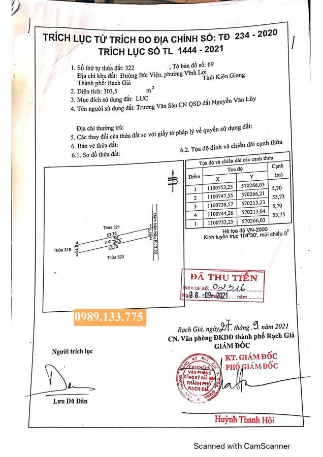 Bán nền 5x53 nhánh đường Bùi Viện, P.Vĩnh Lợi, Rạch Giá (470 triệu)