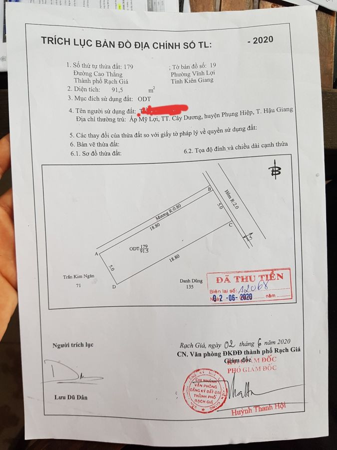 Bán nhà 1 trệt 5x19 hẻm đường Cao Thắng, P.Vĩnh Lợi, Tp Rạch Giá (810 triệu)
